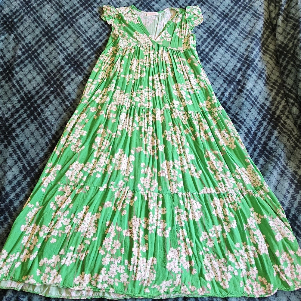 Banditas from Marseille Dopamine Art Maximalist Bright Green Floral dress sz M - Picture 3 of 10